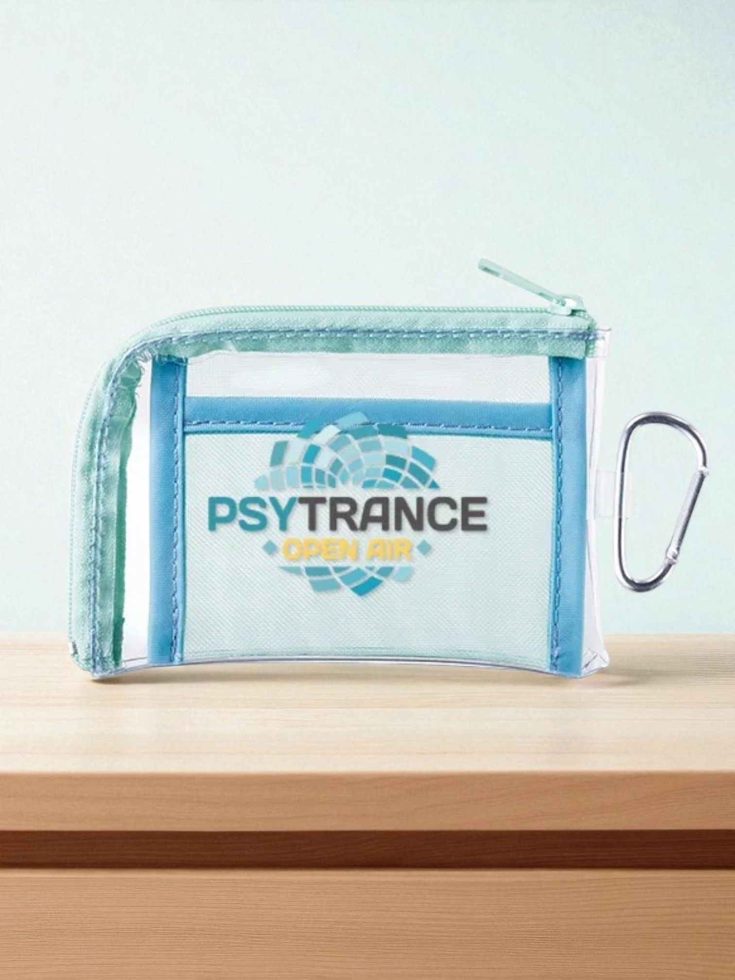 メッシュポケットクリアミニポーチ（カラビナ付）