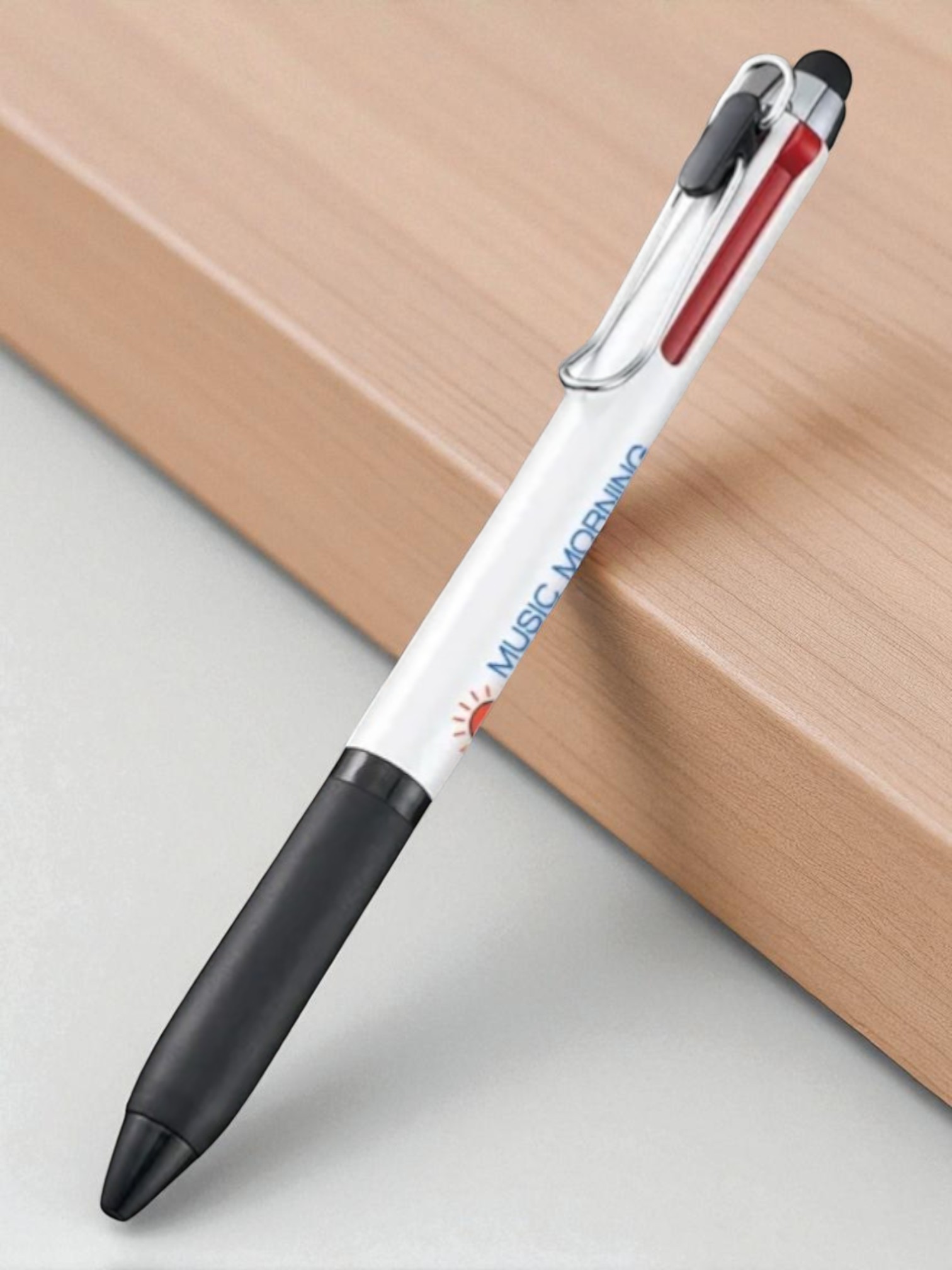 タッチペン付メタルクリップ3色ボールペン（再生ABS）