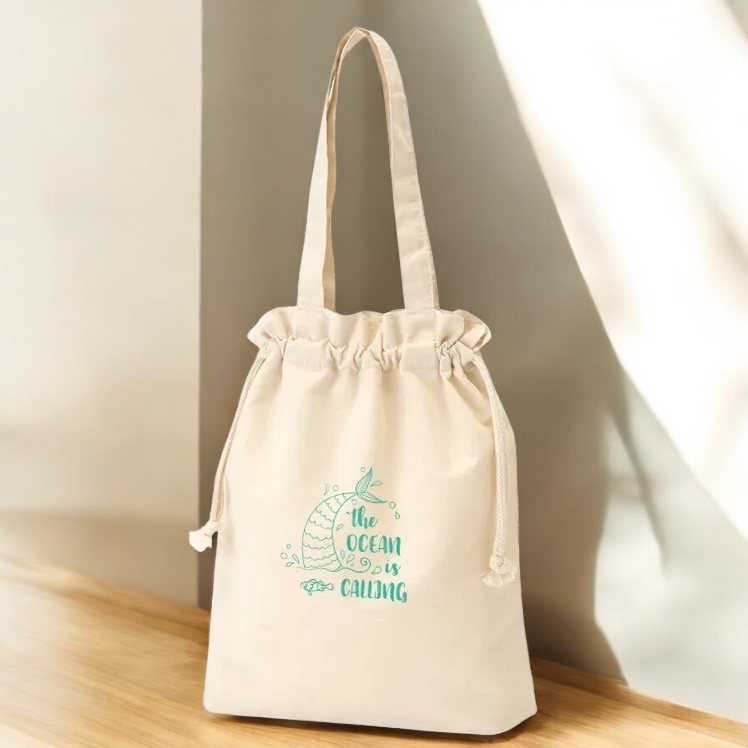 厚手コットンガゼット巾着トート